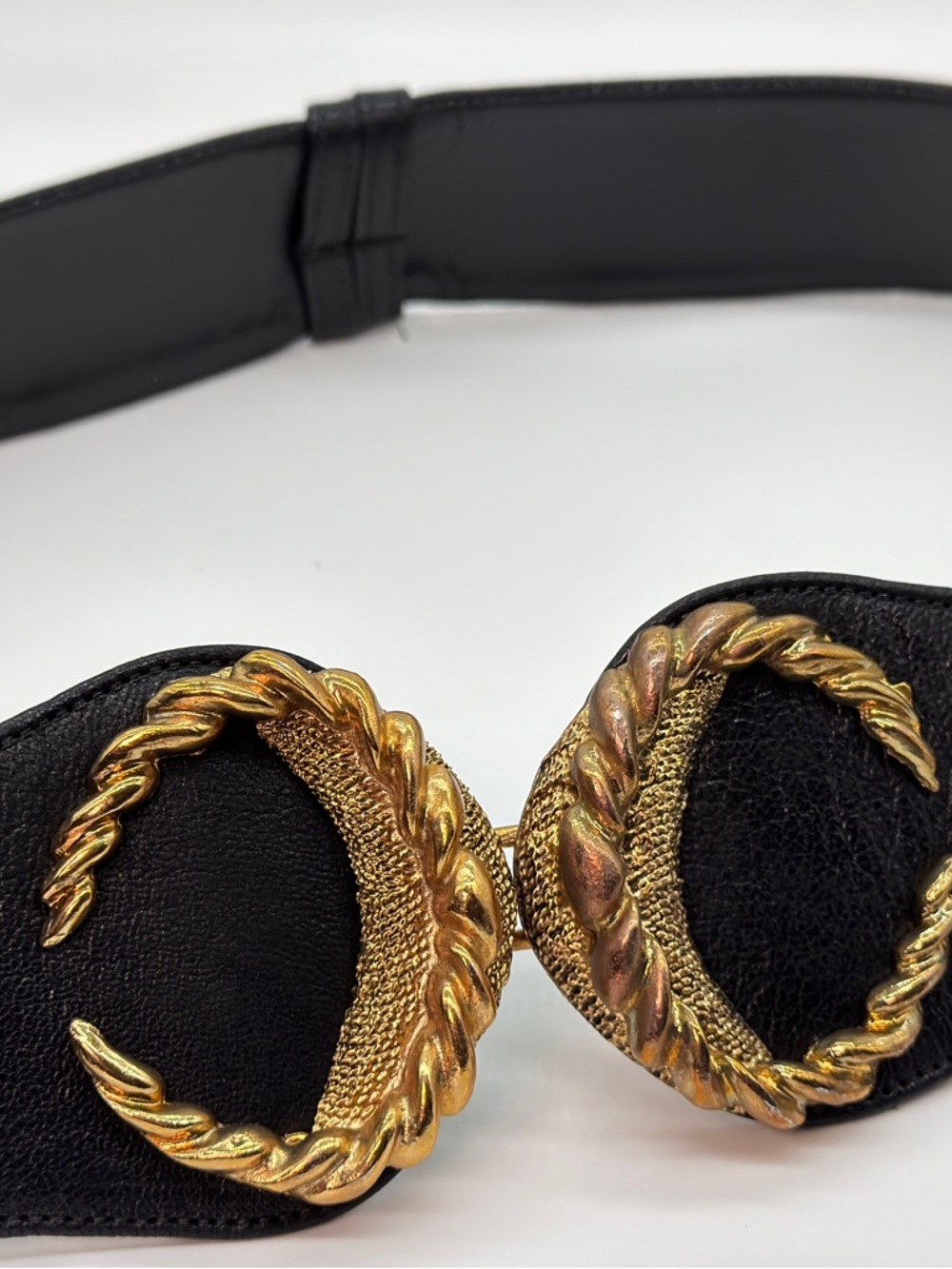 Raina Leather Women’s Belt with Gold Twisted Double Buckle